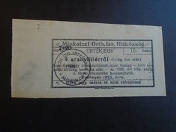 17 20 - Miskolczi Orthodox Jewish Community - voucher, Judaica - 4 gold fillér - 1925
