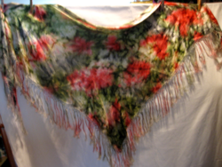 Hand-dyed poppy fringed silk muslin shawl, shawl