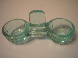 U9 Antik Türkiz Zöld Biedermeier nagyméretű  hántolt üveg Só-bors-fűszer  Tartó