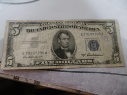 USA bankjegy 5 Dollár Kék pecsét R T1-2