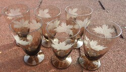 Set of polished glass with beige grape leaf pattern