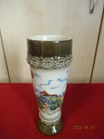 Glazed ceramic vase, hand painted, marking 154. Vanneki! Jókai.