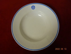 Zsolnay porcelain blue striped deep plate. Crystal catering company with inscription. He has! Jókai.