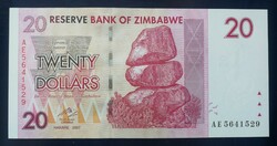 Zimbabwe 20 Dollars 2007 Unc