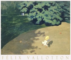 Félix Vallotton A labda 1899 festmény művészeti plakátja, kislány sárga szalmakalappal mezőn játszik