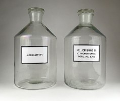 1I576 old stopper pharmacy bottle pair 33.5 Cm