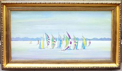 Abraham Raphael (1929-2014): colorful sails at Lake Balaton