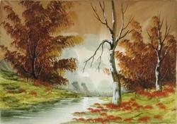 1J475 Magyar festő XX. század : Vízparti őszi táj