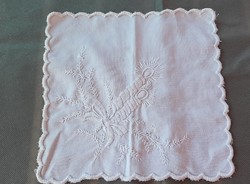 Christmas patterned white embroidered tablecloth 27 x 27 cm.