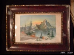 E10 Az Alpok tempera karton antik üveglapos keretében 38 x 28 cm