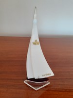 Retro hajó 1978 Balatonfüred feliratos műanyag vitorlás balatoni plexi emléktárgy emlék 14 cm