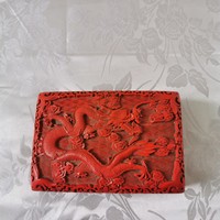 Eredeti kínai ékszeres doboz szelence cinóber sárkány mintás antik
