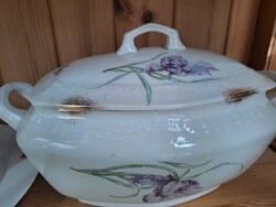 Wonderful, iris-patterned, oval soup bowl