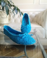 LAURA 38-as türkizkék, kék 100 %pamutcsipke, csipkés balerina cipő