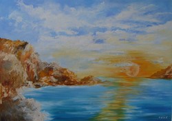 Kiss Karola's contemporary painter's oil painting of the beach, 50 x 70 cm