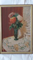 Michael Ignácz: flower still life oil, cardboard painting, signed, 75 cm