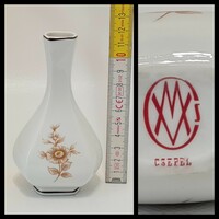 "WM, Csepel" Csepel Vas- és Fémművek jelzett, barna virágmintás porcelán váza (2253)