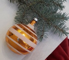 Üveg karácsonyfadísz - sárga csíkos nagy gömb