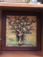 Életfa kerámia jellegű kézműves falikép