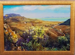 Papp Gábor (1936-):  Tavasz a Balatonon, 70x100 cm.
