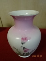 Hollóházi porcelán antik váza, rózsaszín virágos. Vanneki! Jókai.