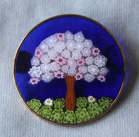 Antique millefiori brooch in gilded frame with safety cock lock! A rarity in perfect condition.