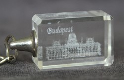 3D Lézer Vágott Lézer Gravírozott Hasáb,Kristály Üveg,a Budapesti Parlament Látképével !Kulcstartó