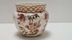Zsolnay lily / orchid pattern basket #1268