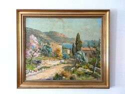 Provence- Lucien Potronat (1889-1974)- ﻿Côte d'Azur-87x74 cm, olaj vászon