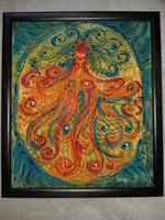 Textilre festett angyalos kép