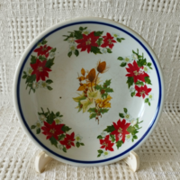 Nagyon ritka egyedi festésű jelzett Zsolnay porcelán mély tányér mikulás virág mintával