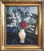 Balogh Ervin 1958 / Virágcsendélet bordó rózsával