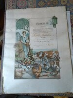 Oklevél Temesvármegyei Gazdasági Egyesület 1908. Neszmélyi ó borok kitüntetése
