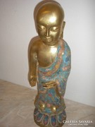 Approx. 200 years old antique gilded bronze monumental Buddha statue with engobe painting 4160 gr 45 cm