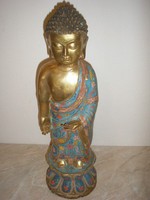 Antik Aranyozott bronz  buddha  ++ engóbe festéssel kuriózum