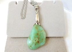 Chrysoprase raw stone pendant with chain