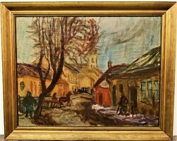 Sugár Gyula (1924 - 1991) Sárospataki Táj c Képcsarnokos festménye 76x61cm Eredeti Garanciával!.