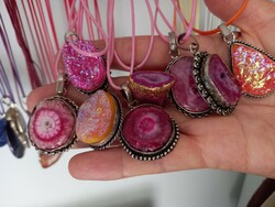 Unique special agate dross and geoda pendants on leather chain