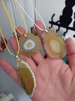 Unique special agate dross and geoda pendants on leather chain