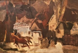 Gaál Imre Péter (1921 - 2013) Tájkép lovakkal c festménye Eredeti Garanciával!.
