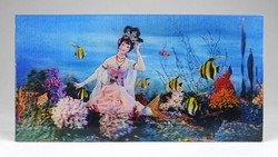 1J717 3 dimenziós retro kínai sellő lány halakkal 3 D képeslap 9.5 x 18.5 cm