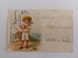Régi képeslap 1900 levelezőlap kisfiú csónak