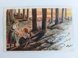 Régi képeslap 1900 levelezőlap hölgyek erdő