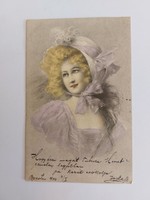Régi képeslap 1900 levelezőlap hölgy kalapban