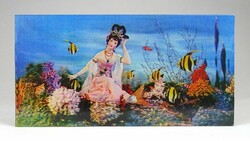 1J718 3 dimenziós retro kínai sellő lány halakkal 3 D képeslap 9.5 x 18.5 cm