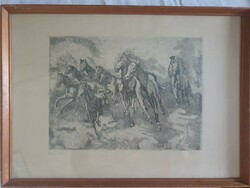 Rushing horses etching
