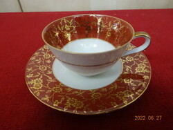 German porcelain, antique coffee cup + placemat. Gold pattern on a burgundy background. He has! Jókai.