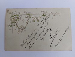 Régi dombornyomott képeslap 1899 levelezőlap virágfüzér csengők