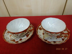 Japán porcelán teáscsésze + alátét, átlátszó, kézi festésű ritka minta. Vanneki! Jókai.