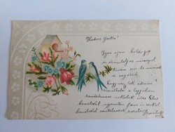 Régi virágos képeslap levelezőlap rózsa kismadarak